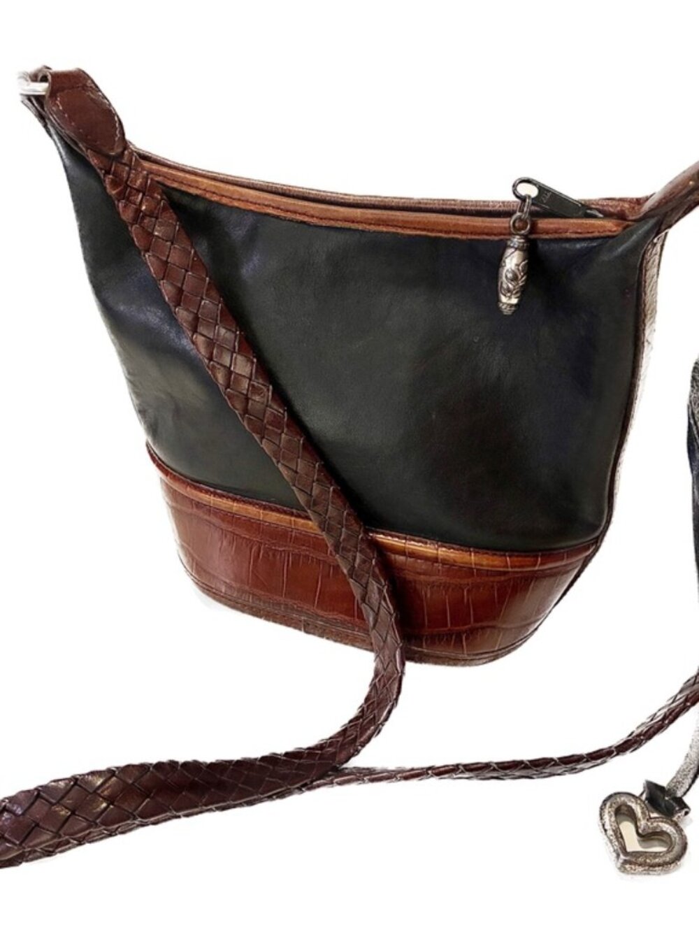 VTG Brighton Black & Brown Croc-Embossed Shoulder Bag